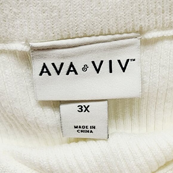 Ava & Viv Womens Ribbed Knit Midi Skirt plus Size 3X White Stretch Elastic Waist - Picture 2 of 8